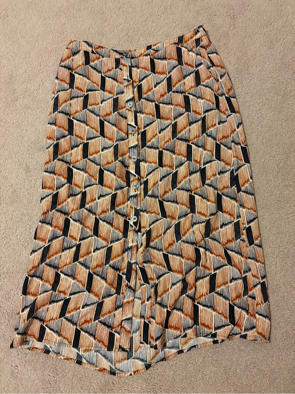 Treasure & Bond Geometric Button-Front Midi Skirt in Brown, Black & Cream